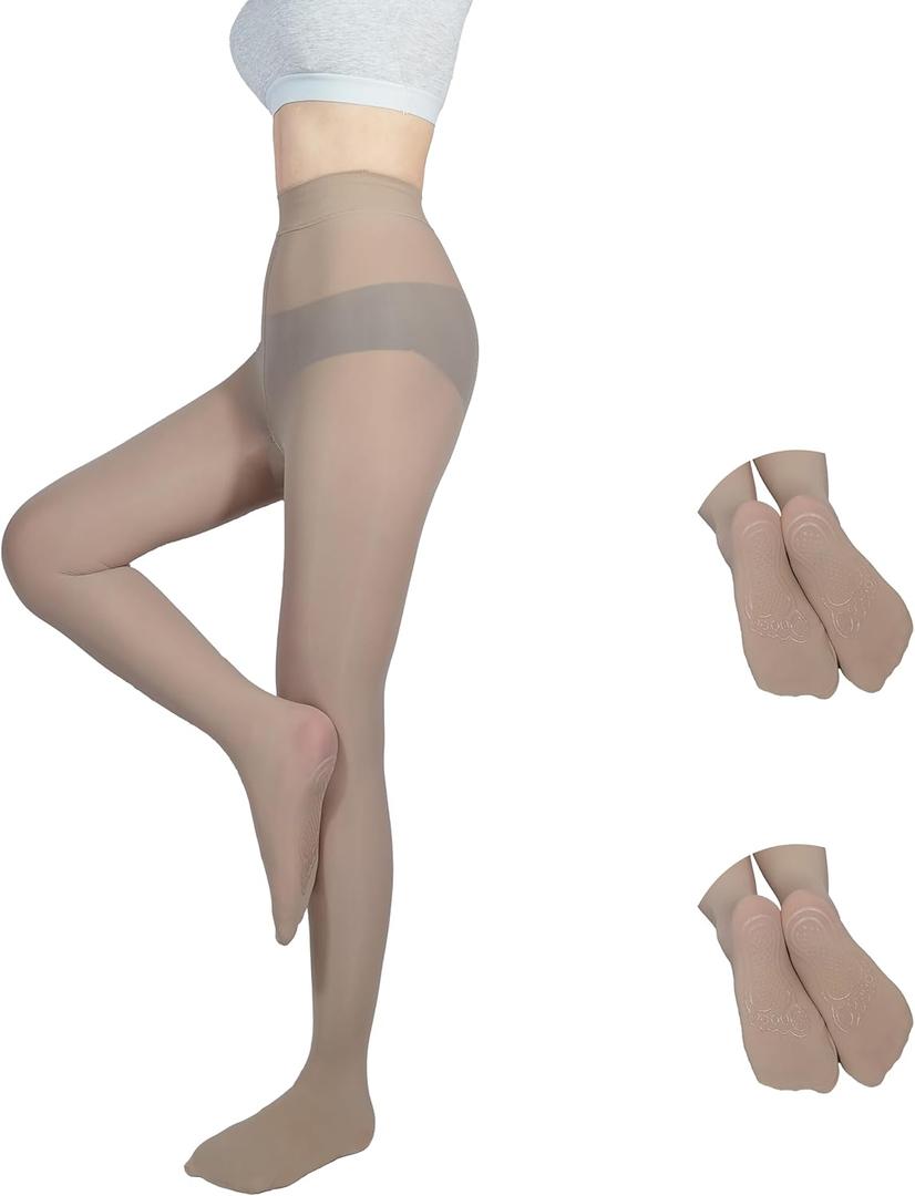 2-Pack Slightly Transparent Tights for girls, High Elasticity Sheen Glossy Anti-Slip for Work Dance Casual (L)