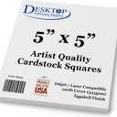 Premium White Cardstock Squares - Ultra Thick Artist Drawing Quality Eggshell Finish - For Spin Art Refill, Sketching, Charcoal, Watercolor, & Painting (5" x 5", 100 Pack)