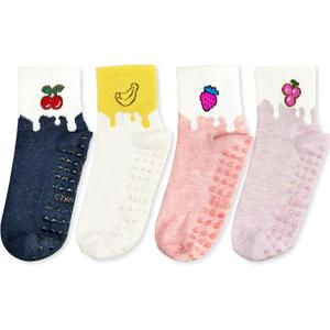ERMO NKES Cute Fruit Yoga Socks for Women, 4-Pack Ankle Socks with Fruit Patterns, Soft and Breathable, Perfect for Pilates (One Size, Cherries, Bananas, Strawberries, Grapes)