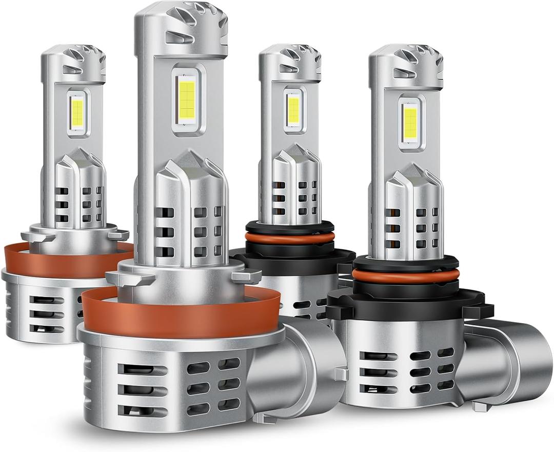 H11 9005 Bulbs Combo, 60000LM 800% Ultra-Brighter Real 1:1 Mini Size 6500K Cool White HB3 High H9 H8 Low Dual Beam Light Kit, Wider Vision Driving Spot Lights Plug-N-Play No Flicker, Pack of 2