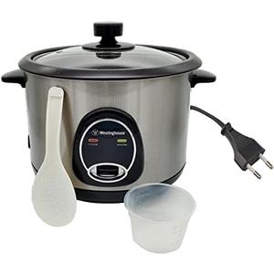 Westinghouse 220 Volt Rice Cooker 10 Cup, Non Stick Cooking Pot, Measuring Cup, Keep Warm Function-Stainless Steel-700W (European AC power plug only)