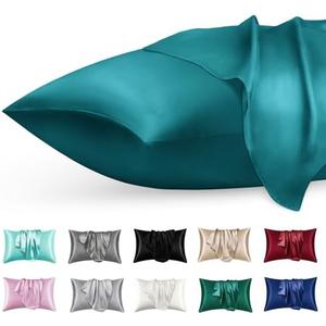 phyrec Satin Silk Pillowcase for Skin and Hair, 6 Pack - Envelope Closure - Bedding Standard Pillow Cases(20" x 26"), Soft Breathable Smooth Cooling Silk Pillow Covers for Sleeping, Teal