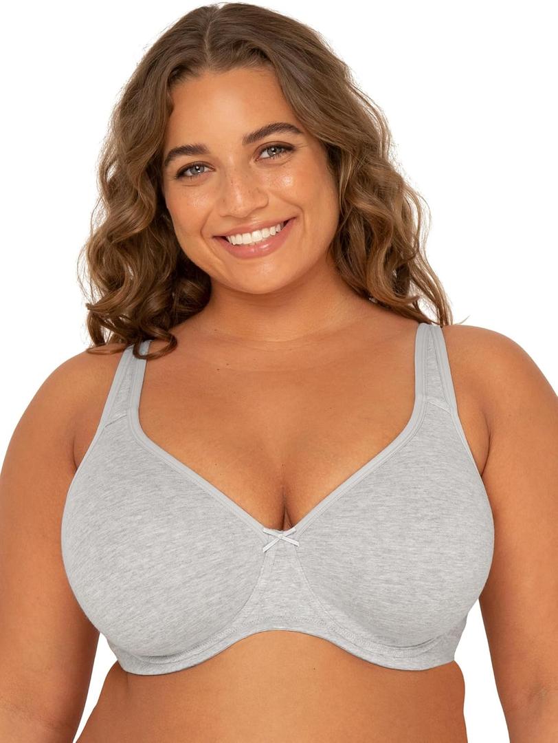Fit For Me By Fruit of the Loom Women's Plus Size Cotton Unlined Underwire Bra-Pinch-Free Straps - Side and Back Smoothing (44DDD, Heather Grey)