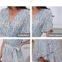 Womens Wrap V Neck Short Sleeve Dress 2025 Summer Floral Boho Dress Ruffle A Line Flowy High Low Midi Dresses (XL)