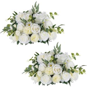 NUPTIO Large Flower Centerpieces for Tables: 17.7 inch Diameter White Artificial Flower Ball Arrangement for Wedding Party Centerpiece - 2 Pcs Fake Floral Rose for Bridal Shower Decorations