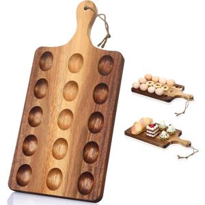 Gerrii Reversible Wooden Deviled Egg Platter Deviled Egg Tray Charcuterie Board Cutting Board Cheese Serving Tray for Home Kitchen(15 x 7 Inch, 15 Holes)