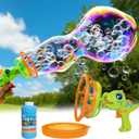 Electric Dinosaur Bubble Machine Gun for Kids Ages 4-8, Big Dino Bubble Blaster with Bubble in Giant Bubble Design, Outdoor Backyard Toys Fun for Toddlers 1-3-5 Birthday Parties (Green)