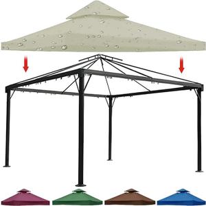 Simplebrand  3x3.75 Gazebo Canopy Replacement Covers 2 Tier Waterproof with Air Vented Top for Outdoor Pergola Patio Oxford Cloth(Top Only)