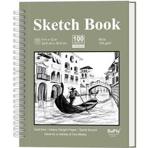 9 x 12 Sketchbook, 68lb/100gsm Sketch Pad 100 Sheets Spiral Bound Acid Free Drawing Paper with Hard Cover Art Paper for Drawing and Painting for Graphite Pencil, Charcoal, Pastels, for Kids & Adults