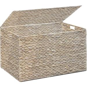 MOORLITER Water Hyacinth Storage Basket with Lid, 17.2 Gallon(65L), White