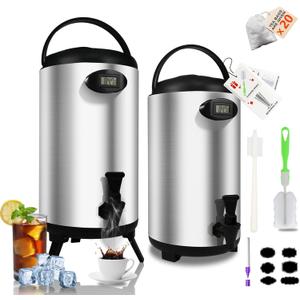 Insulated Beverage Dispenser 3.2 Gallon - Thermal Hot Beverage Dispenser for Parties, Hot Drink Container with Spigot for Water Coffee Tea Milk Cocoa, Silver, 2 Pack, Non-Electric,New