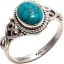 Avicrafts Turquoise Stone Ring 925 Sterling Silver Statement Ring For Women Handmade Gemstone Christmas Jewellery Gift For Her