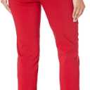Briggs New York Womens Pull On Straight Leg Dress Pants, Slimming Stretch Slacks with Pockets, Everyday & Casual & Work (Red) 12