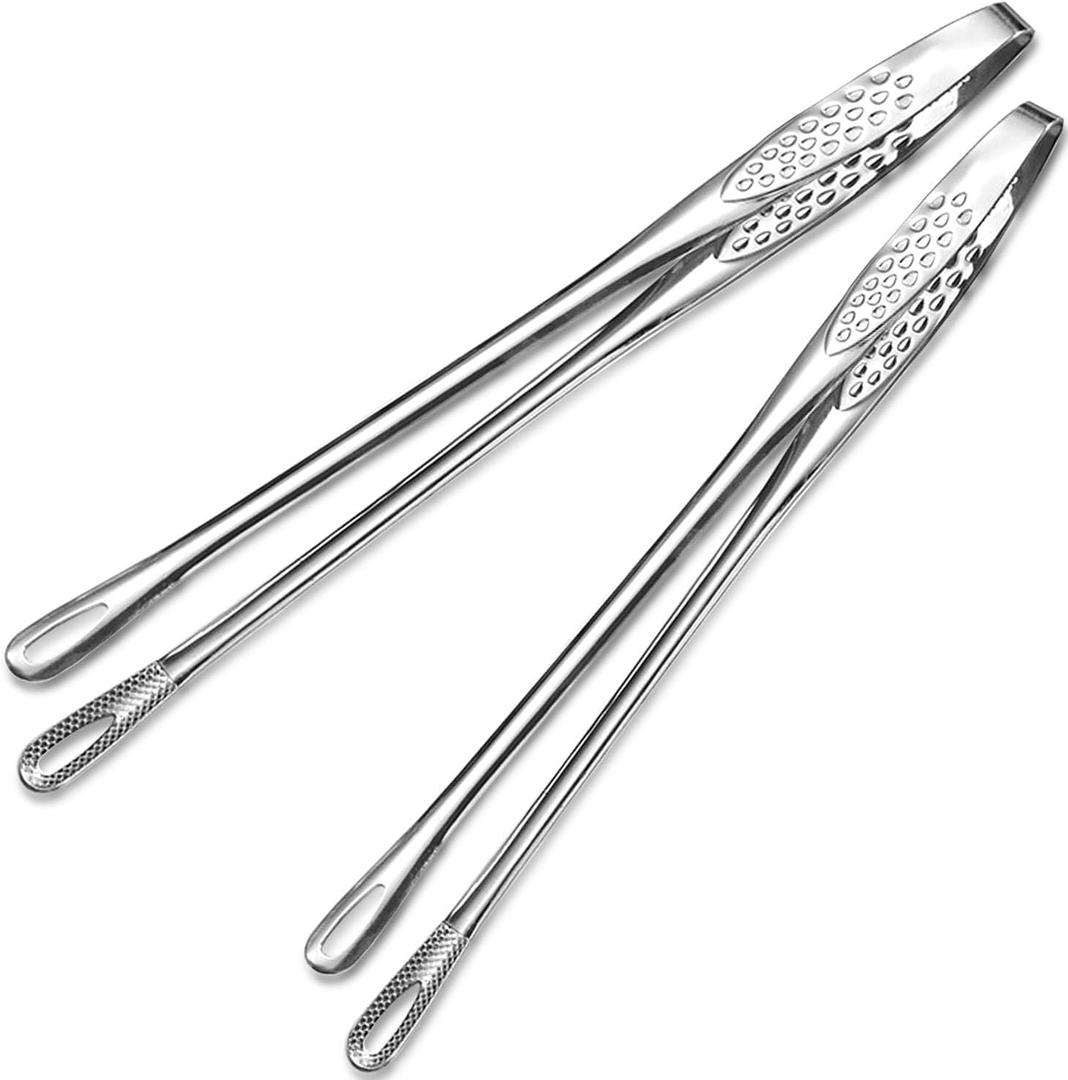 11 Inch Tweezers Tongs for Cooking,2 PCS KitchenTongs Precision Serrated Tips, Stainless Steel Tweezer Kitchen Tools for BBQ, Plating and Serving (Stainless Steel)