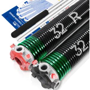 Pair of 2" Garage Door Torsion Springs Set with Non-Slip Winding Bars & Gloves, High Precision Electrophoresis Oil-Free Black Coated for Replacement, MIN 16,000 Cycles (0.243 x 2" x 32'')