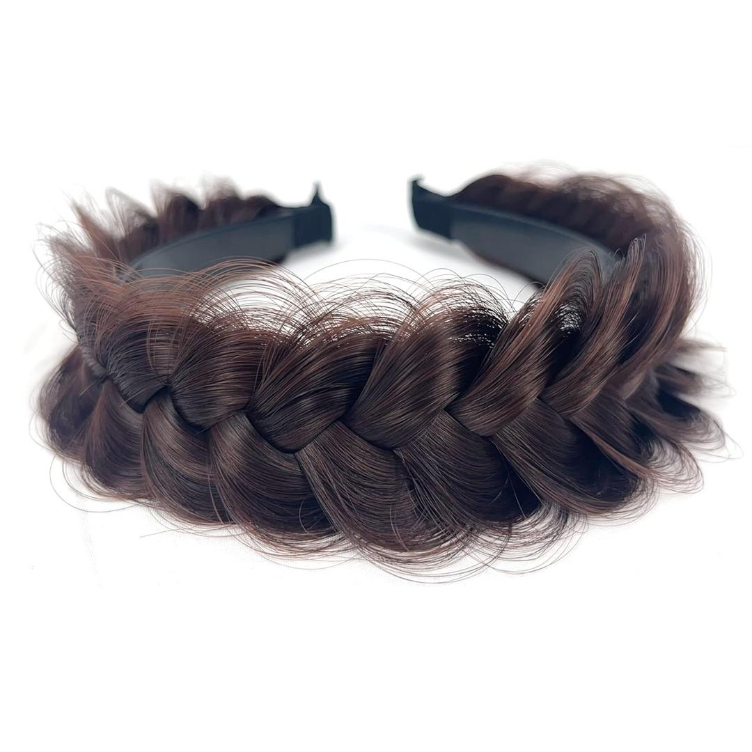TOECWEGR Braided Headband WithTooth Wide Braid Messy Hair Hoop WomenFashion Hair Accessories, Dark Brown 