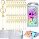 Sasylvia 60 Pcs Beadable Keychain Bars Set 20 Beaded Keychain 20 Resealable Pouch Bag 20 Thank You Cards for DIY Craft Making(Gold)