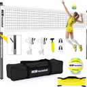 Haokelball Outdoor Volleyball Net Set for Backyard, 32FT Regulation, 3-Level Adjustable Height & Anti-Sag Tension System, Heavy Duty Thick Poles, Includes Volleyball, Pump, Boundary Line and Carry Bag