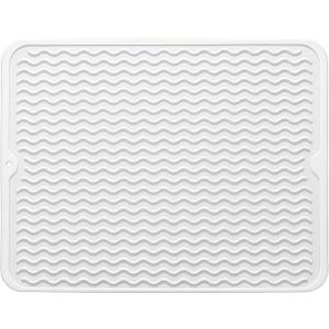Large 17" x 14" Silicone Dish Drying Mat for Kitchen Counter, Easy clean, Quick Dry, Heat-resistant Dish Drainer Mat for Sink,Refrigerator or Drawer liner (Food Grade Silicone-White)