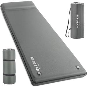 Elegear Self Inflating Sleeping Pad, 3.15" Ultra-Thick Memory Foam Camping Pad with Pillow Fast Inflating in 20s Insulated Camping Mattress Pad 4-Season Camp Sleeping Mat for Camp/Travel/Car/Tent ,Single, Grey