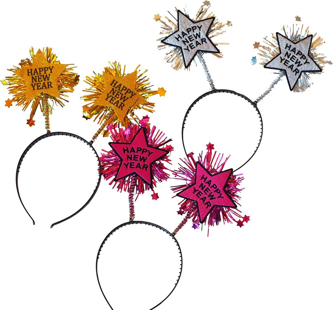 Partay Shenanigans New Year's Eve Headbands - 12 Pack Silver Gold Pink Happy New Year Party Headbands for NYE Countdown Party