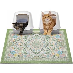 Glittme Cat Litter Mat with Non-Slip Bottom Litter Box Mat 24"X15" Litter Trapping Mat Easy to Clean Washable Cat Food Mat for Kitty,L (Bean Green)