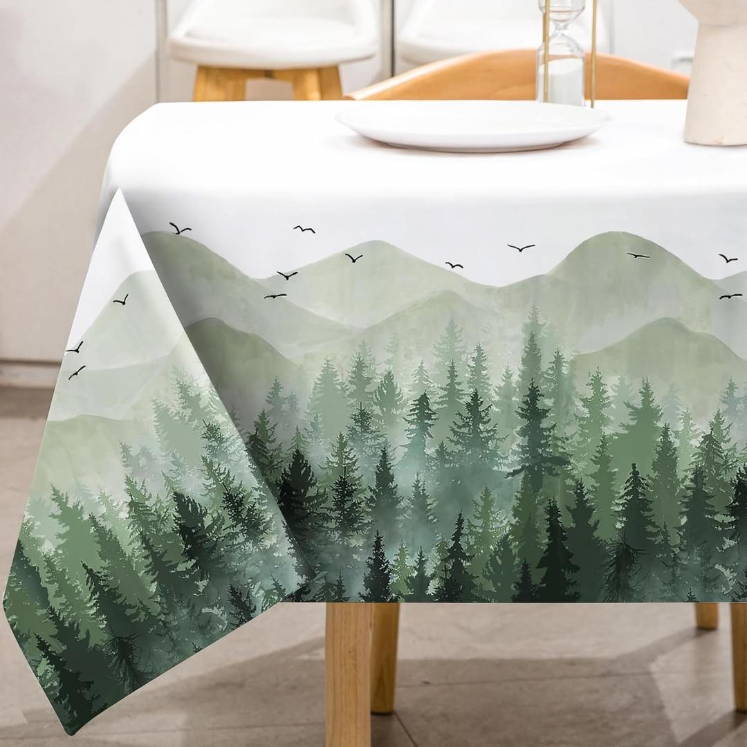 AnyDesign Greenery Forest Tablecloth Rectangle Watercolor Woodland Tree Table Cover 60 x 104 Inch Washable Table Cloth for Holiday Picnic Dinner Table Setting Decoration Supplies