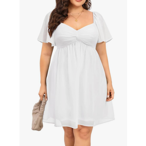 Pinup Fashion Women Graduation Dress Plus Size - Homecoming Sweetheart Neckline Chiffon A-Line Short Dresses, 20W
