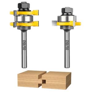 2 Pieces 3 Teeth T Shape Tongue and Groove Router Bit Set 1/4 Inch Shank, Slot depth 1/4", Slot height 1/4",Shelves & Cabinet,Woodworking Tools (1/4 Shank)