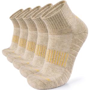 Lapulas Merino Wool Quarter Socks for Men Women, Hiking Running, Cushioned Compression Support, Thermal Thick, 5 Pairs (Large, Yellow)