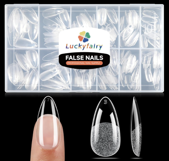 Medium Almond Nail Tips, 240pcs Soft Gel Pre-Filed Acrylic Almond Fake Nails, Half Matte Full Cover Clear Press on Flase Nail Tips for Nail Extension Home DIY 12 Sizes Gelly Tips