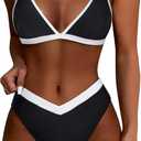 SUUKSESS Women Triangle High Cut Bikini Sets Sexy High Waisted 2 Piece Swimsuit (Medium, 57 Black White)