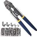 Fishing Crimping Pliers + 300pcs Crimp Sleeves Kit Fishing Crimping Tool Kit Heavy Duty Wire Leader Rope Crimper Plier 5 Sizes Aluminum Copper Double Crimp Sleeves, 4 Size Crimping
