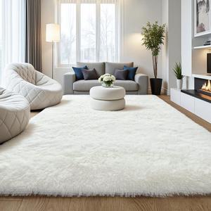 Fluffy 9x12 Large Area Rugs for Bedroom Living Room, Cream White Soft Washable Shag Carpet for Kids Room, Nursery, Dorm Decor, Colorful Cute Plush Fuzzy Rugs for Baby Toddler