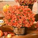 Waipfaru Fall Flowers Artificial for Decoration, 12 Bundles Fake Fall Flowers, UV Resistant Artificial Petunias Plants for Outdoors, Home Decor Planter Porch Decoration, Pot Not Include, Green Orange (Brown)