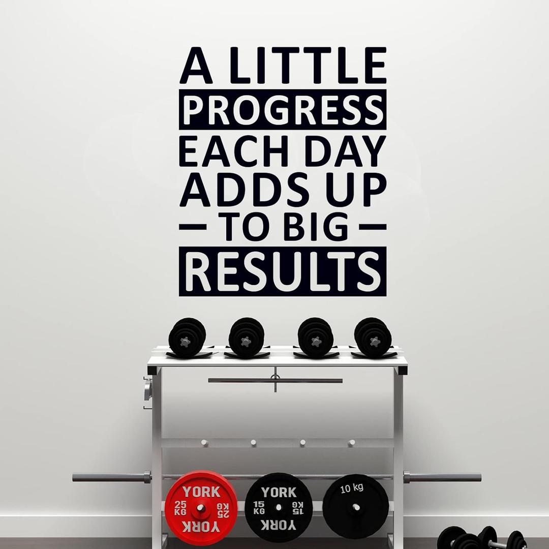 Motivational Wall Stickers, Gym Wall Decals, (Easy to Install), Wall Decor Quotes Sports Workout Inspirational Office Bedroom Women Positive Family Art Home Vinyl, A Little Progress Each Day 20"X24"