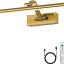 Gold Battery Operated Wall Sconce with Remote - 3CCT Picture Lights for Wall, 270 Rotatable Lamp for Aura Frame Or Under Cabinet Lighting with Remote and Time (16.14-Inch)