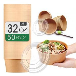 TOPtoper 50 Pcs 32 Oz Large Paper Bowls with Lids, Disposable Soup Serving Bowls Bulk Party Supplies for Hot/Cold Food, Soup (32 OZ) : Health & Household