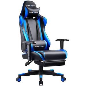 GTPLAYER Gaming Chair with Footrest, Ergonomic Computer Game Desk Chair, Reclining Gamer Chair Seat Height Adjustment, Swivel Rocker with Headrest and Lumbar (Blue), 22 inches x 22 inches x 47 inches
