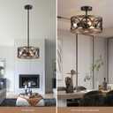 Farmhouse Pendant Light, Ceiling Light for Bedroom Hallway Kitchen Entryway, Dining Room Light Fixtures 3-Light Nickel and Wood Grain Metal Hanging Lamp