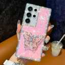 Cute Compatible with Samsung Galaxy S23 Ultra 6.8 inch Girly Case, Bling Glitter Diamond Butterfly Kickstand Case, Soft Silicone Cases for Women(Silver)