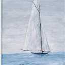 Yihui Arts Coastal Canvas Wall Art - Blue and White Nautical Boat Painting for Bathroom, Living Room, Bedroom, and Hallway Decor (24"L x 16"W)