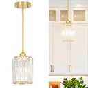 Lxybcce Brushed Gold Kitchen Pendant Lights Over Island with Adjustable Rods - Crystal Pendant Lighting Fixtures for Sloped Ceiling, Ideal Over Dining Table or Bar, E26 Bulb Compatible
