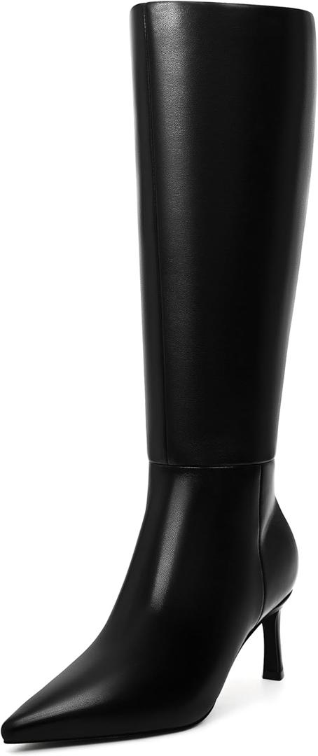 MIRAAZZURRA Knee High Boots Women Pointed Toe Kitten Heel Tall Long Boots with Side Zipper for Party Date Dress 8
