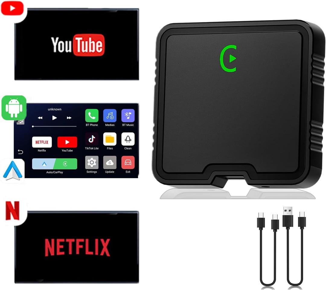 Wireless CarPlay Adapter, Car Play Adapter with Netflix/YouTube/TF Card Plug & Play Dongle Support, USB Dongle for Android Auto from 2015&iPhone iOS10+