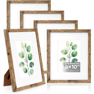 HOUSE DAY 8x10 Picture Frame, Picture Frames 8x10 Wooden Picture Frames with Real Glass, Rustic 8 x 10 Photo Frame for Wall or Tabletop, Display Picture 5x7 with Mat or 8x 10 Without Mat (5 Brown)