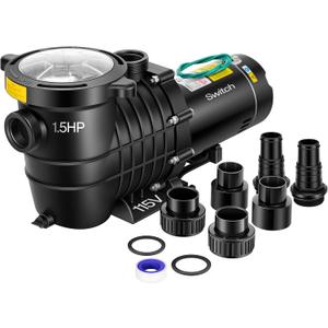VIVOHOME 1.5 HP 6027 GPH Powerful Copper Motor Self-priming 115V Swimming Pool Pump w/ON/OFF Switch 1.25'' & 1.5" & 2.0'' Unions Energy Saving w/Strainer Basket