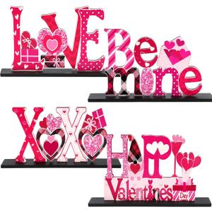Valentine's Day Decorations Romantic Tabletop Centerpiece Signs Love Wooden Table Sign Valentines Decorations for Home Decor Gift Dining Room Table Wedding Anniversary Party