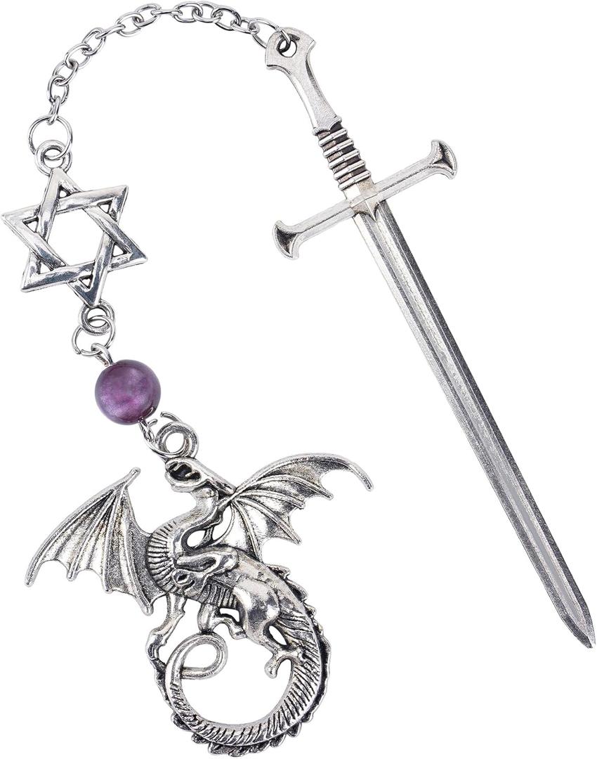Fantasy Fourth Wing Bookmark - Cool Funny Dragon Sward Page Marks Book Lovers Personalized Tassel Metal Antique Silver Bookmarks Reading Reader Boys Men Birthday New Year Valentines Gifts