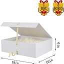 BoxSkivra White Extra Large Gift Box with Lid 1 Pack 19x16x6 Inch Large Gift Boxes with Crinkle Paper & Card Magnetic Gift Box with Ribbon for Wedding Dress, 1 count
